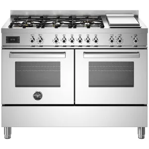Bertazzoni 120cm Professional Dual Fuel Freestanding Stainless Steel Oven with Griddle Stainless Steel PRO126G2EXT by Bertazzoni, a Cooktops for sale on Style Sourcebook