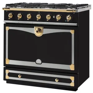 La Cornue Albertine 90cm Dual Fuel Freestanding Oven Matte Black with Polished Brass ALB90DFMB-BN by La Cornue, a Cooktops for sale on Style Sourcebook