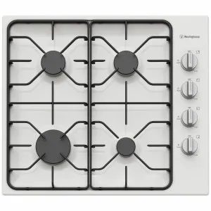 Westinghouse 60cm 4 Burner Natural Gas Cooktop White Enamel WHG640WC by Westinghouse, a Cooktops for sale on Style Sourcebook