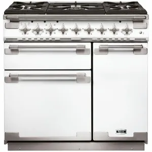 Falcon 90cm Elise Freestanding Dual Fuel Oven/Stove White and Nickel ELS90DFWH/N by Falcon, a Cooktops for sale on Style Sourcebook