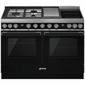 Smeg 120cm Portofino Pyrolytic Freestanding Dual Fuel Oven/Stove CPF120IGMPBLA by Smeg, a Cooktops for sale on Style Sourcebook