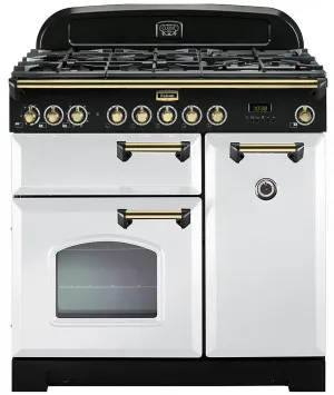 Falcon 90cm Classic Deluxe Freestanding Dual Fuel Oven/Stove White and Brass CDL90DFWH-BR by Falcon, a Ovens for sale on Style Sourcebook