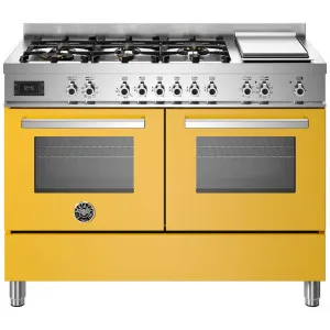 Bertazzoni 120cm Professional Dual Fuel Yellow Freestanding Oven with Griddle PRO126G2EGIT by Bertazzoni, a Cooktops for sale on Style Sourcebook