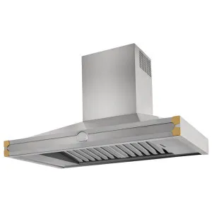 La Cornue Cornufe 110cm Canopy Rangehood Brushed Stainless Steel with Polished Brass HS1IF21ET0 by La Cornue, a Rangehoods for sale on Style Sourcebook