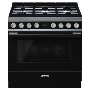 Smeg 90cm Portofino Freestanding Dual Fuel Oven/Stove Black CPF9GPBLA by Smeg, a Cooktops for sale on Style Sourcebook