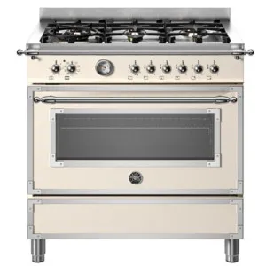 Bertazzoni 90cm Heritage Series Dual Fuel Beige Freestanding Oven HER96L1EAVT by Bertazzoni, a Cooktops for sale on Style Sourcebook