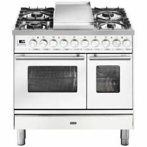 ILVE Professional Plus Series 90cm Dual Fuel Four Burner Teppanyaki Double Oven with Milano Knobs PD09FDWE3WH by null, a Cooktops for sale on Style Sourcebook