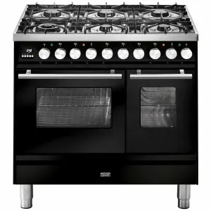 ILVE Professional Plus Series 90cm Dual Fuel Six Burner Double Oven with Milano Knobs PD096DWE3BK by Ilve, a Cooktops for sale on Style Sourcebook