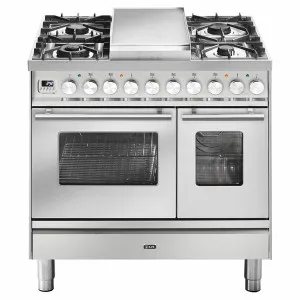 ILVE Professional Plus Series 90cm Dual Fuel Four Burner Teppanyaki Double Oven with Milano Knobs PD09FDWE3SS by Ilve, a Cooktops for sale on Style Sourcebook