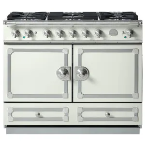 La Cornue Cornufe 110cm Dual Fuel Freestanding Oven Pure White with Brushed Nickel CFE110DFWH-N by La Cornue, a Cooktops for sale on Style Sourcebook