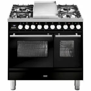ILVE Professional Plus Series 90cm Dual Fuel Four Burner Teppanyaki Double Oven with Milano Knobs PD09FDWE3BK by Ilve, a Cooktops for sale on Style Sourcebook
