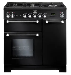 Falcon 90cm Kitchener Freestanding Dual Fuel Oven/Stove Black and Chrome KCH90DFFBL-CH by Falcon, a Cooktops for sale on Style Sourcebook