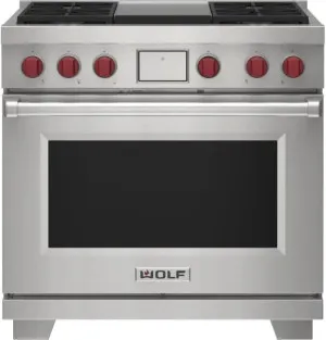 WOLF 91cm Freestanding Dual Fuel Oven/Stove with Teppanyaki - LPG Gas ICBDF36450GSPLPG by Wolf, a Cooktops for sale on Style Sourcebook