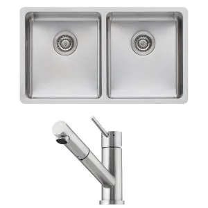 Oliveri Sonetto Double Bowl Sink and Essente Pull Out Tap Pack SS31615SN63TU by Oliveri, a Kitchen Sinks for sale on Style Sourcebook