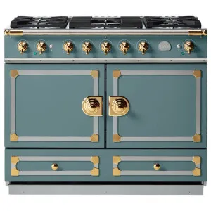 La Cornue Cornufe 110cm Dual Fuel Freestanding Oven Ocean with Polished Brass CFE110DFOC-BN by La Cornue, a Cooktops for sale on Style Sourcebook