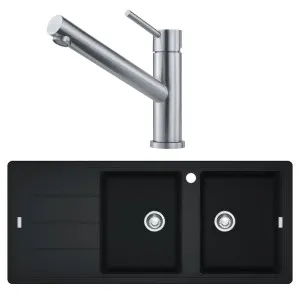 Franke Basis Double Bowl Topmount Sink with Left hand Drainer and Orbit Tap Pack - Onyx BFG621LTA9200ON by Franke, a Kitchen Sinks for sale on Style Sourcebook