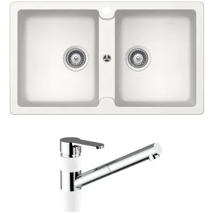 Abey Schock Typos Double Sink & Armando Vicario ISA Kitchen Mixer - White TN200T2W by Abey, a Kitchen Sinks for sale on Style Sourcebook