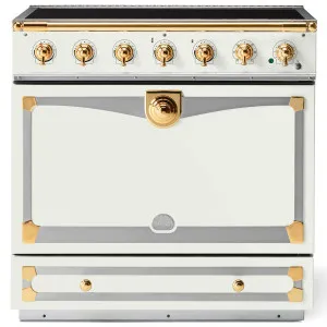 La Cornue Albertine 90cm Induction Freestanding Oven Pure White with Polished Brass ALB90EIWH-BN by La Cornue, a Cooktops for sale on Style Sourcebook