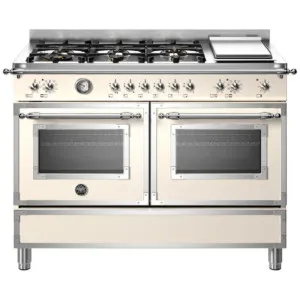 Bertazzoni 120cm Heritage Series 6 Burner + Griddle Plate Cream Dual Fuel Freestanding Oven HER126G2EAVT by Bertazzoni, a Cooktops for sale on Style Sourcebook