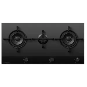 Fisher & Paykel Series 9 90cm Three Burner Natural Gas Cooktop Black Glass CG903DNGGB4 by Fisher & Paykel, a Cooktops for sale on Style Sourcebook