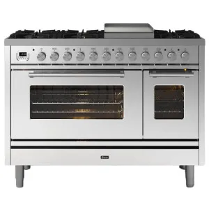 ILVE 120cm Professional Plus Freestanding Double Dual Fuel Oven/Stove with Teppanyaki Fry Top P12FDWE3SS by Ilve, a Ovens for sale on Style Sourcebook