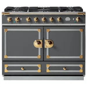 La Cornue Cornufe 110cm Dual Fuel Freestanding Oven Graphite with Polished Brass CFE110DFGR-BN by null, a Cooktops for sale on Style Sourcebook