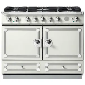 La Cornue Cornufe 110cm Dual Fuel Freestanding Oven Pure White with Polished Chrome CFE110DFWH-C by null, a Cooktops for sale on Style Sourcebook