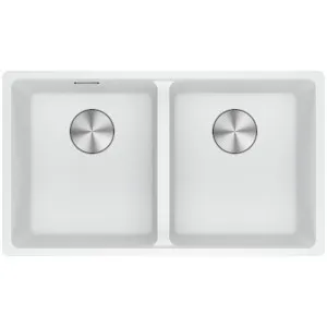 Franke Maris 350mm Double Bowl Undermount Sink with Extension Drainer Polar White MRG120-35PW-FPC by Franke, a Kitchen Sinks for sale on Style Sourcebook
