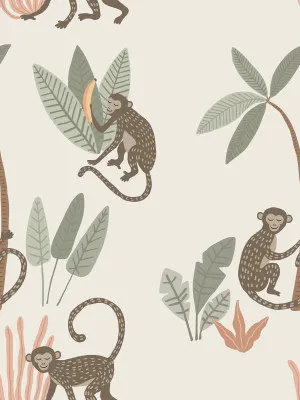 Monkey Mischief Vanilla Wallpaper by Urban Road, a Wallpaper for sale on Style Sourcebook