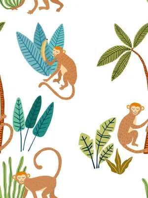 Monkey Mischief Jungle Leaf Wallpaper by Urban Road, a Wallpaper for sale on Style Sourcebook