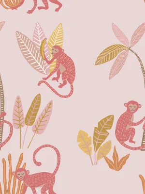 Monkey Mischief Candy Pink Wallpaper by Urban Road, a Wallpaper for sale on Style Sourcebook