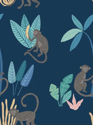 Monkey Mischief Midnight Safari Wallpaper by Urban Road, a Wallpaper for sale on Style Sourcebook