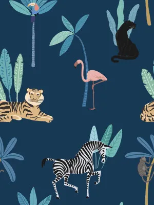 Jungle Party Twilight Blue Wallpaper by Urban Road, a Wallpaper for sale on Style Sourcebook