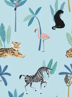 Jungle Party Sky Blue Wallpaper by Urban Road, a Wallpaper for sale on Style Sourcebook