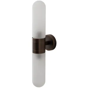 Hepburn Tubular Glass Wall Light with Sculptural Mid Century Elegance Antique Brass by Lighting Inspirations, a Wall Lighting for sale on Style Sourcebook