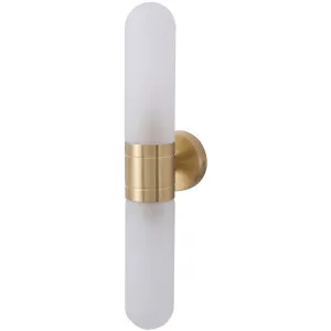 Hepburn Tubular Glass Wall Light with Sculptural Mid­ Century Elegance Satin Brass by Lighting Inspirations, a Wall Lighting for sale on Style Sourcebook