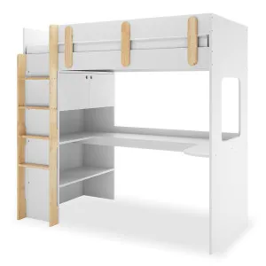 Hann Kids Single Loft Bed Desk Storage in White and Natural by Luxo Furniture, a Kids Beds & Bunks for sale on Style Sourcebook