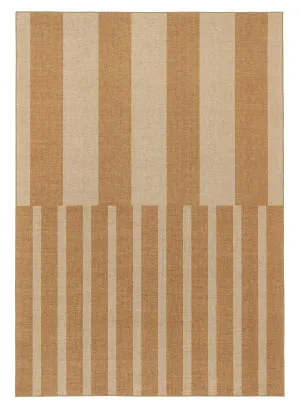 Ravello Warm Beige and Golden Sand Striped Indoor Outdoor Rug by Miss Amara, a Contemporary Rugs for sale on Style Sourcebook