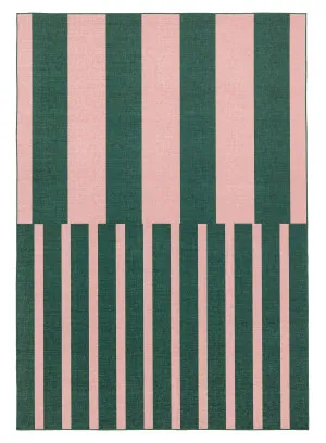 Marilyn Deep Forest Green and Blush Pink Striped Indoor Outdoor Rug by Miss Amara, a Contemporary Rugs for sale on Style Sourcebook
