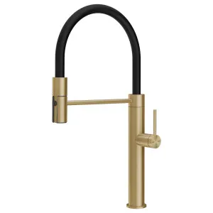 Gessi 316 Smooth Semi-Professional Pull Out Spray Mixer Tap Brushed Brass 60120-727 by Gessi, a Kitchen Taps & Mixers for sale on Style Sourcebook