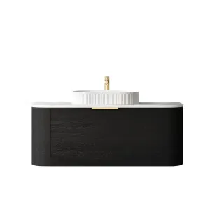 Bondi 1200mm Black Oak Wall Hung Curve Vanity with Cloudy Carrara Top by Otti Australia, a Vanities for sale on Style Sourcebook
