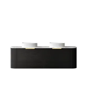 Bondi 1500mm Black Oak Wall Hung Curve Vanity with Natural Carrara Marble Top by Otti Australia, a Vanities for sale on Style Sourcebook