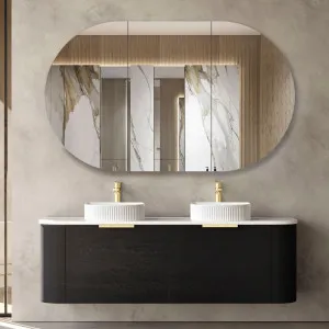 Bondi 1500mm Black Oak Wall Hung Curve Vanity with Pure White Top by Otti Australia, a Vanities for sale on Style Sourcebook
