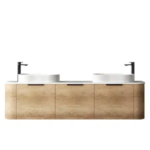 Bondi 1800mm Natural Oak Wall Hung Curve Vanity with Natural Carrara Marble Top by Otti Australia, a Vanities for sale on Style Sourcebook
