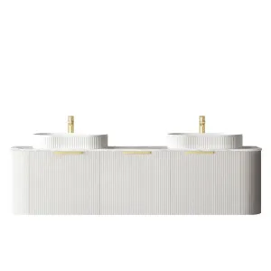 Bondi 1800mm Satin White Fluted Wall Hung Curve Vanity with Natural Carrara Marble Top by Otti Australia, a Vanities for sale on Style Sourcebook