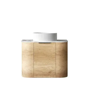 Bondi 600mm Natural Oak Wall Hung Curve Vanity with Natural Carrara Marble Top by Otti Australia, a Vanities for sale on Style Sourcebook