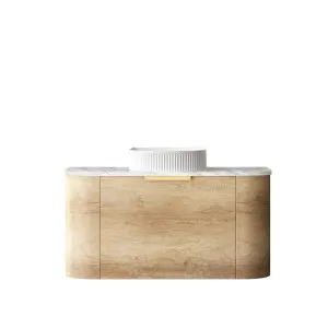 Bondi 900mm Natural Oak Wall Hung Curve Vanity with Natural Carrara Marble Top by Otti Australia, a Vanities for sale on Style Sourcebook