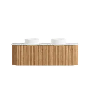 Bondi Fluted  1500mm Woodland Oak Curve Vanity with Natural Carrara Marble Top by Otti Australia, a Vanities for sale on Style Sourcebook