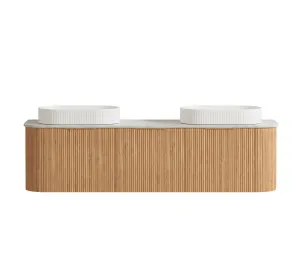 Bondi Fluted 1800mm Woodland Oak Curve Vanity with Natural Carrara Marble Top by Otti Australia, a Vanities for sale on Style Sourcebook