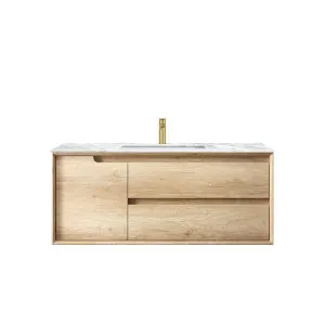 Byron 1200mm Natural Oak Wall Hung Vanity with Undermount Natural Carrara Marble Top & Basin by Otti Australia, a Vanities for sale on Style Sourcebook
